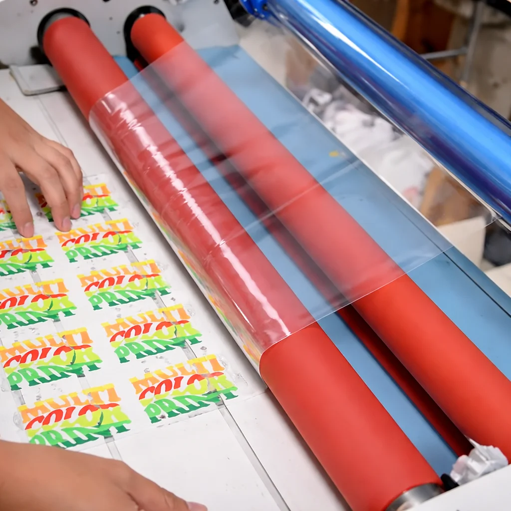 UV6090 crystal label printing setup illustrating the printing of a digital crystal label