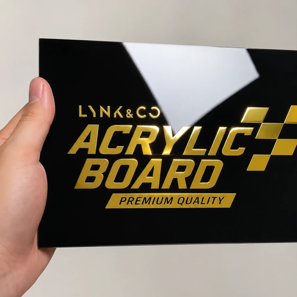 UV printed black acrylic board with gold logo