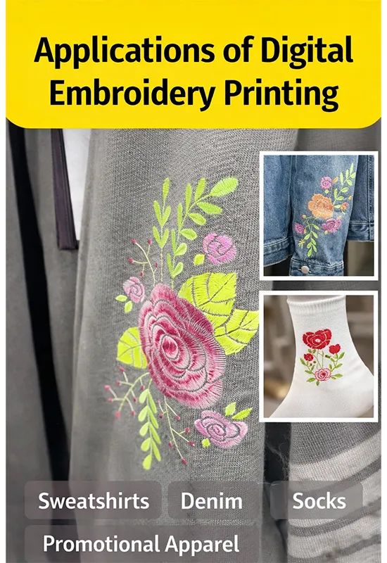digital embroidery printing on sock with embroidery-style raised texture
