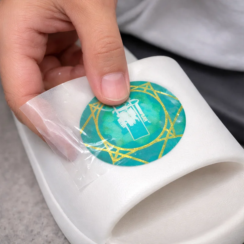 UV DTF cold transfer label application process on EVA slippers no heat required