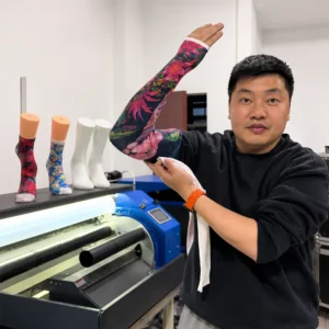 Full-color floral leopard cooling arm sleeve printed by a digital sock printer