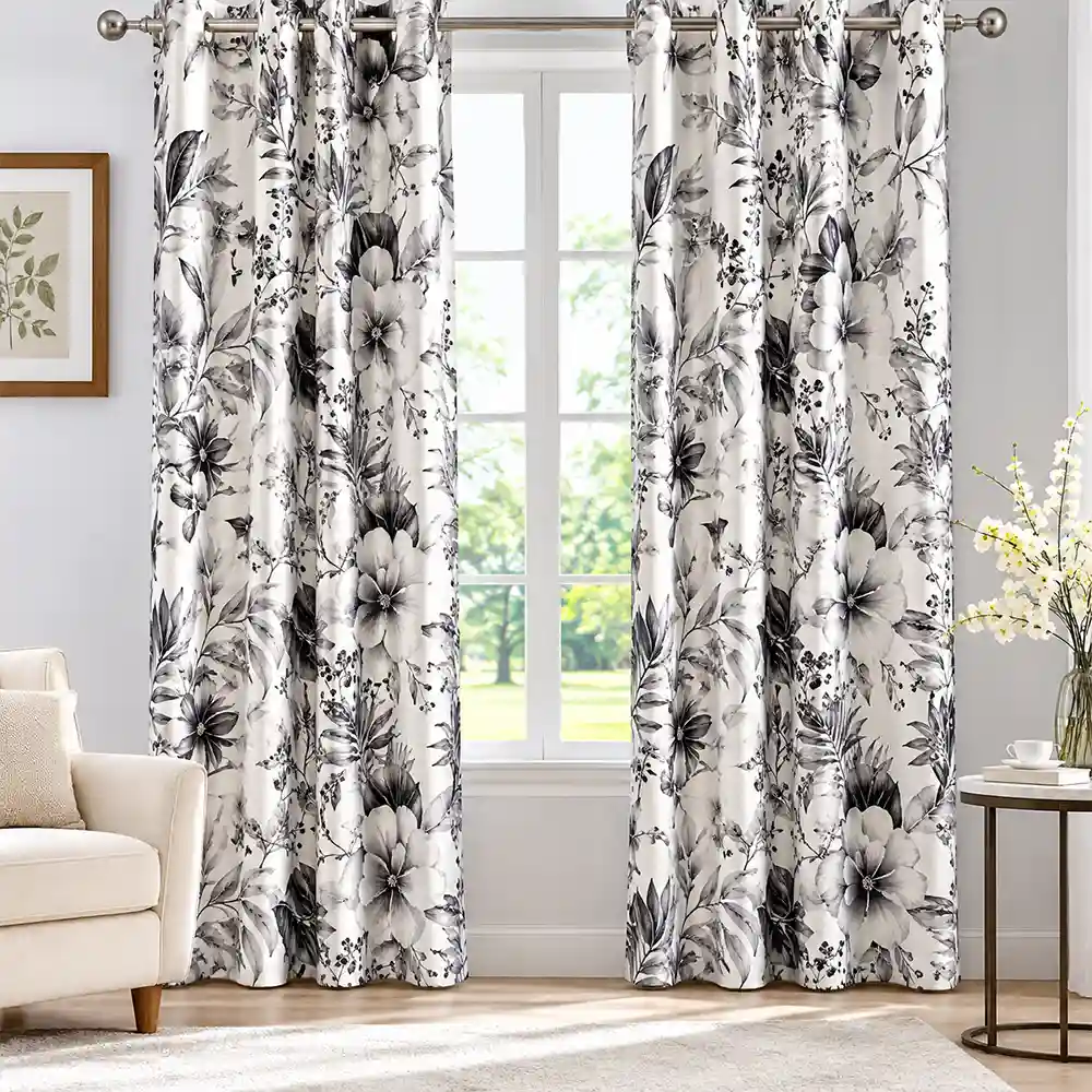 Floral printed curtains for rotary heat press sublimation printing applications.